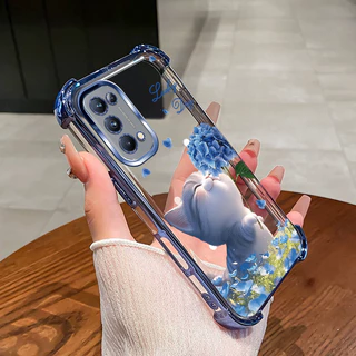 เคสสําหรับ OPPO Reno 4 5 5k เคสโทรศัพท์ดอกไม้แมวสี่มุมซิลิโคน TPU นิ่มโปร่งใส XH007