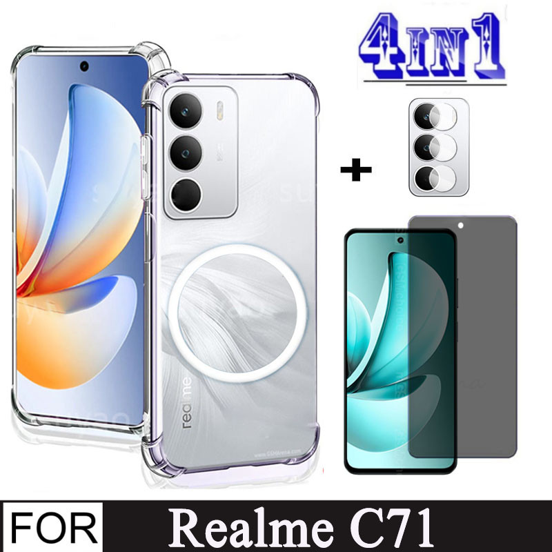 4In1 Realme C71 กรณีสติกเกอร์แม่เหล็กกันกระแทกเคสโทรศัพท์สําหรับ Realme C71 C73 C75 C75X กระจกนิรภัย