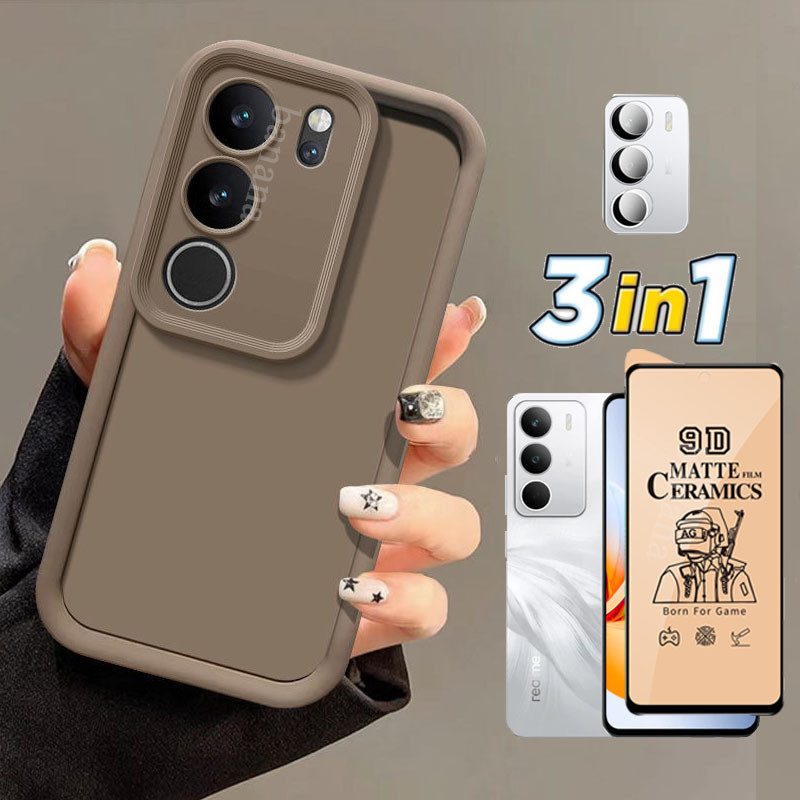 3in1 Realme C71 แพ็คเกจเต็มเคสโทรศัพท์กันกระแทกสําหรับRealme C73 C75 กระจกนิรภัยเซรามิก + ฟิล์มเลนส์