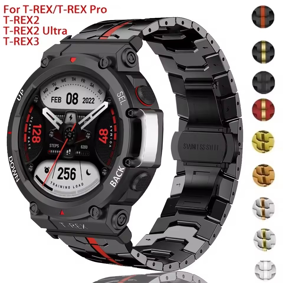 สายโลหะสําหรับ Amazfit T-REX 3/2/2Ultra สแตนเลสสตีลสําหรับ Amazfit T-Rex/Pro Smartwatch อุปกรณ์เสริม