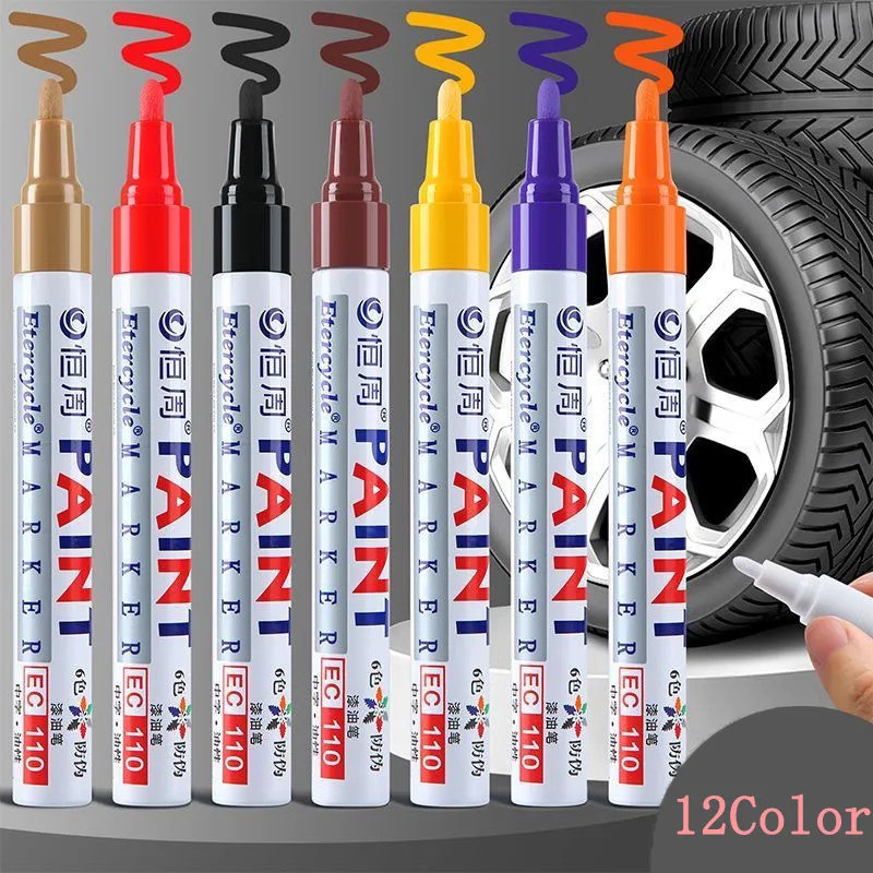 6 สีสันถาวรสีขาวเครื่องหมายกันน้ําสําหรับหินยางผ้าโลหะ 12 สีศิลปะหัตถกรรม ทําเอง ปากกาอุตสาหกรรมอุปกรณ์ศิลปะ