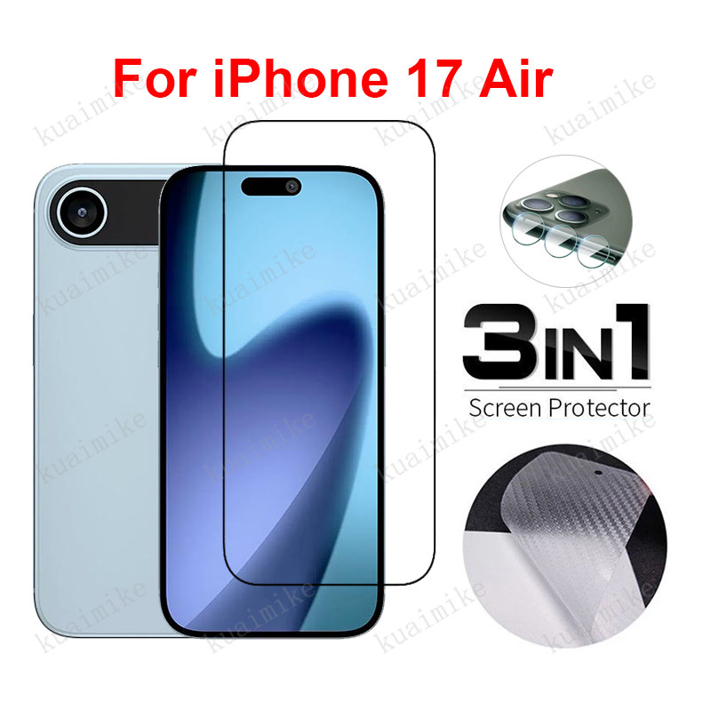 ฟิล์มกระจก iPhone 17 Air ฟิล์มกระจกนิรภัย 3-in-1 หน้าหลังป้องกันหน้าจอ iPhone 16e 17 16 15 14 Pro Ma