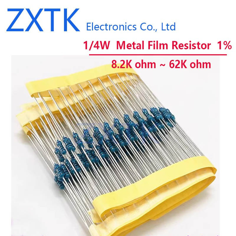 ใหม่CHIP 100PCS 0.25watt 1/4Wตัวต้านทานฟิล์มโลหะ 8.2K ~ 62K โอห์ม 9.1K 10K 11K 13K 12K 15K 18K 20K 2