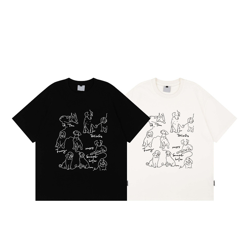 เสื้อยืดคู่สไตล์เรโทรสำหรับผู้ชายและผู้หญิง ตัวใหญ่ พิมพ์ลายสนุก สวมใส่ง่าย กระโปรงรอบคอสั้น