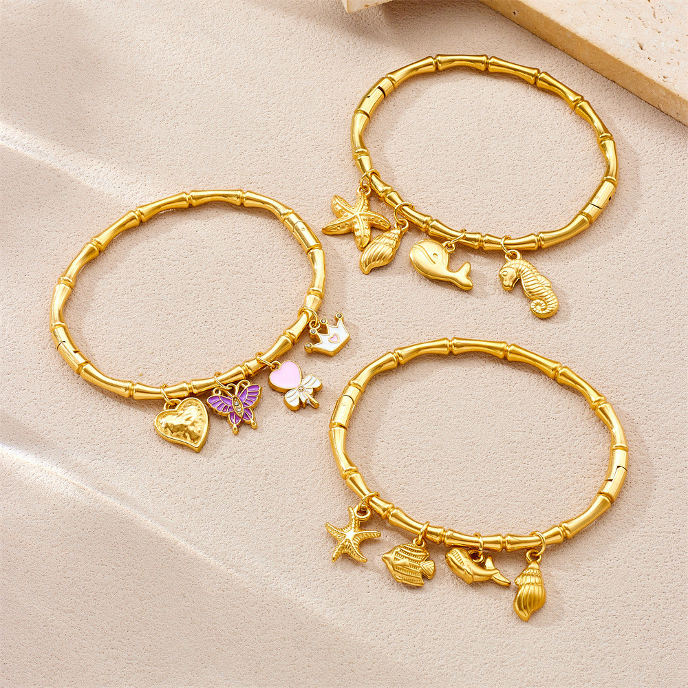 สร้อยข้อมือไม้ไผ่ Gold-Plated สแตนเลส ดีไซน์ประณีต เหมาะสำหรับฤดูร้อน