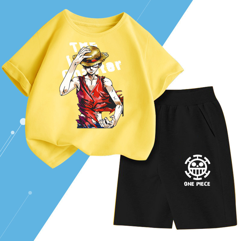 ชุดเด็กเสื้อยืดแขนสั้นและกางเกง แบบลูฟี่ เสื้อผ้าชุดฤดูร้อนญี่ปุ่น - รูปที่ 4