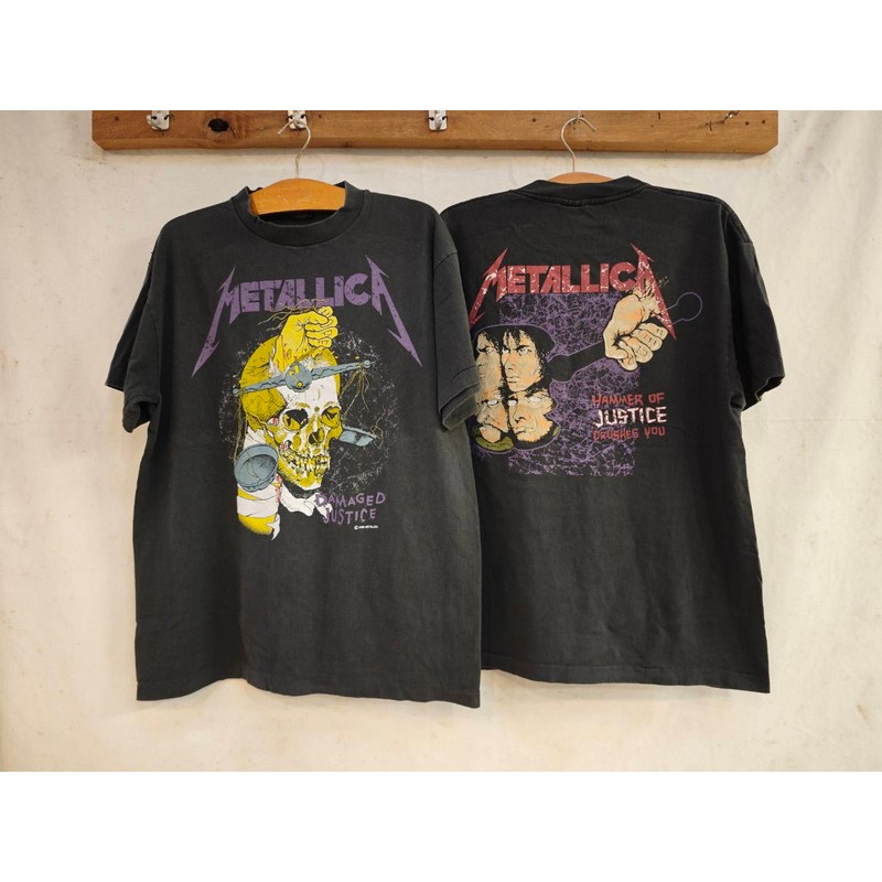 [ ล้านเสื้อ ] METALLICA DAMAGED JUSTICE ©1988 งานฟอกสีเฟด เสื้อวง เสื้อวินเทจ ทัวร์ วงเมทาริก้า