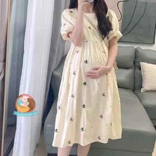 เดรสแฟชั่นสำหรับคุณแม่ แขนพอง ลายดอกฝรั่งเศส