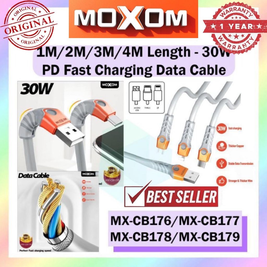 Moxom 30W Fast Charging Data Cable 1M 2M 3M 4M MX-CB176 MX-CB177 MX-CB178 MX-CB179 Super Quick Charg