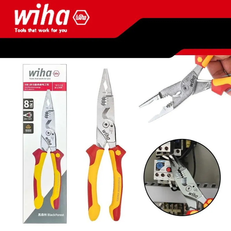 Wiha 45489 คีมช่างไฟฟ้าอเนกประสงค์ 8 in 1 จาก Weiha คีมคมมาตรฐาน VDE สำหรับปอกและจีบสายไฟ