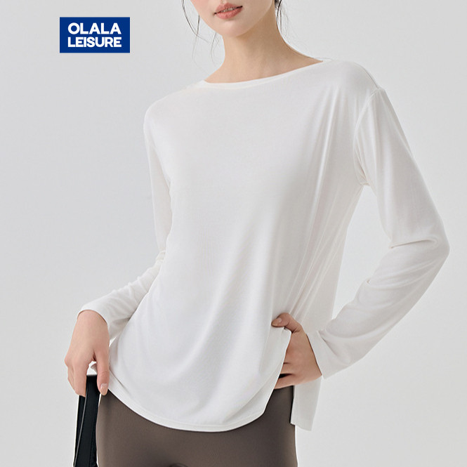 OLaLa Leisure Casual Yoga Sports T-shirt Long Sleeves Side Slit Soft And Breathable