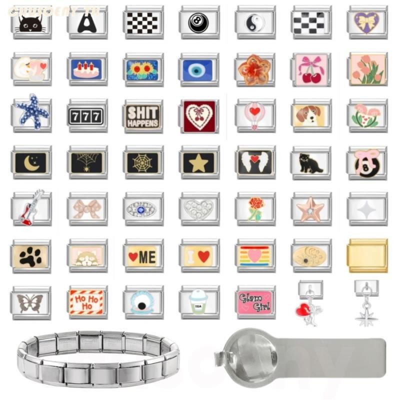 ยอดนิยม Love Heart Star Classics ดอกไม้อิตาเลี่ยน Charm Links Fit 9 มม.สร้อยข้อมือสแตนเลสทําเครื่องประดับ