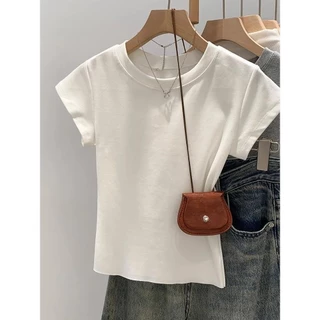 เสื้อยืดผู้หญิง แขนสั้น สไตล์ฤดูร้อน ลำลอง ดีไซน์เรียบง่าย ทรงสลิมฟิต ท๊อป