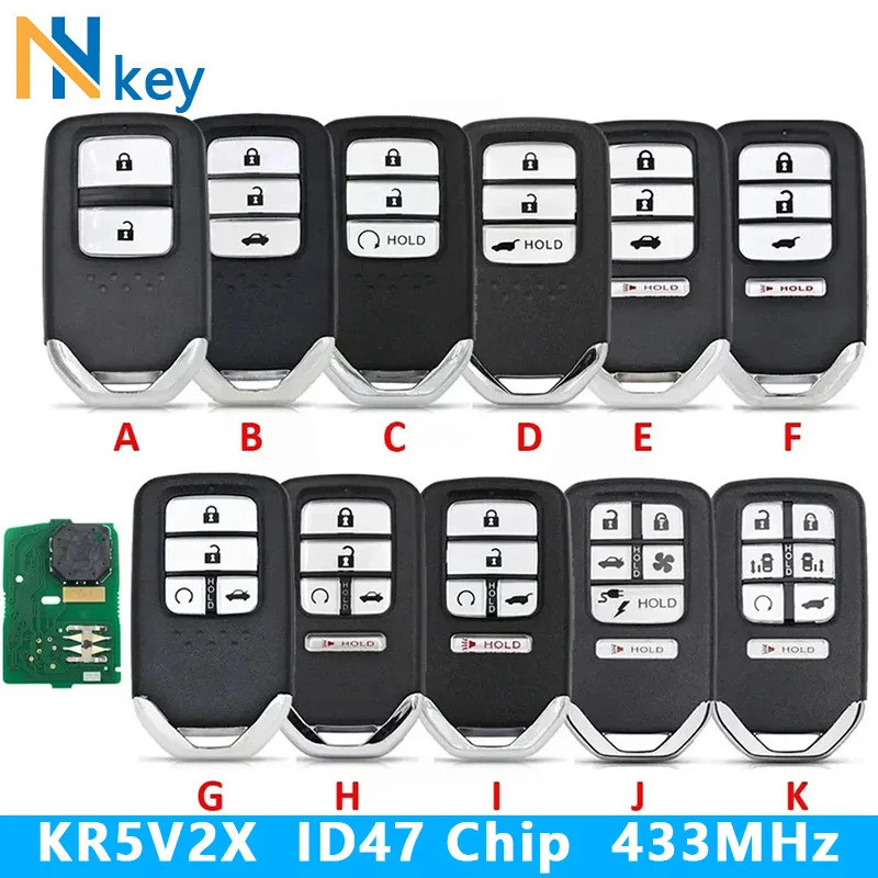 NHKEY Honda Remote Key ID47 433MHz สําหรับ City Civic CRV HRV Jazz Odyssey Vezel 2016-2020 PCF7938 ชิปกุญแจรถเปลี่ยน FCC KR5V2X 2-7 ปุ่ม