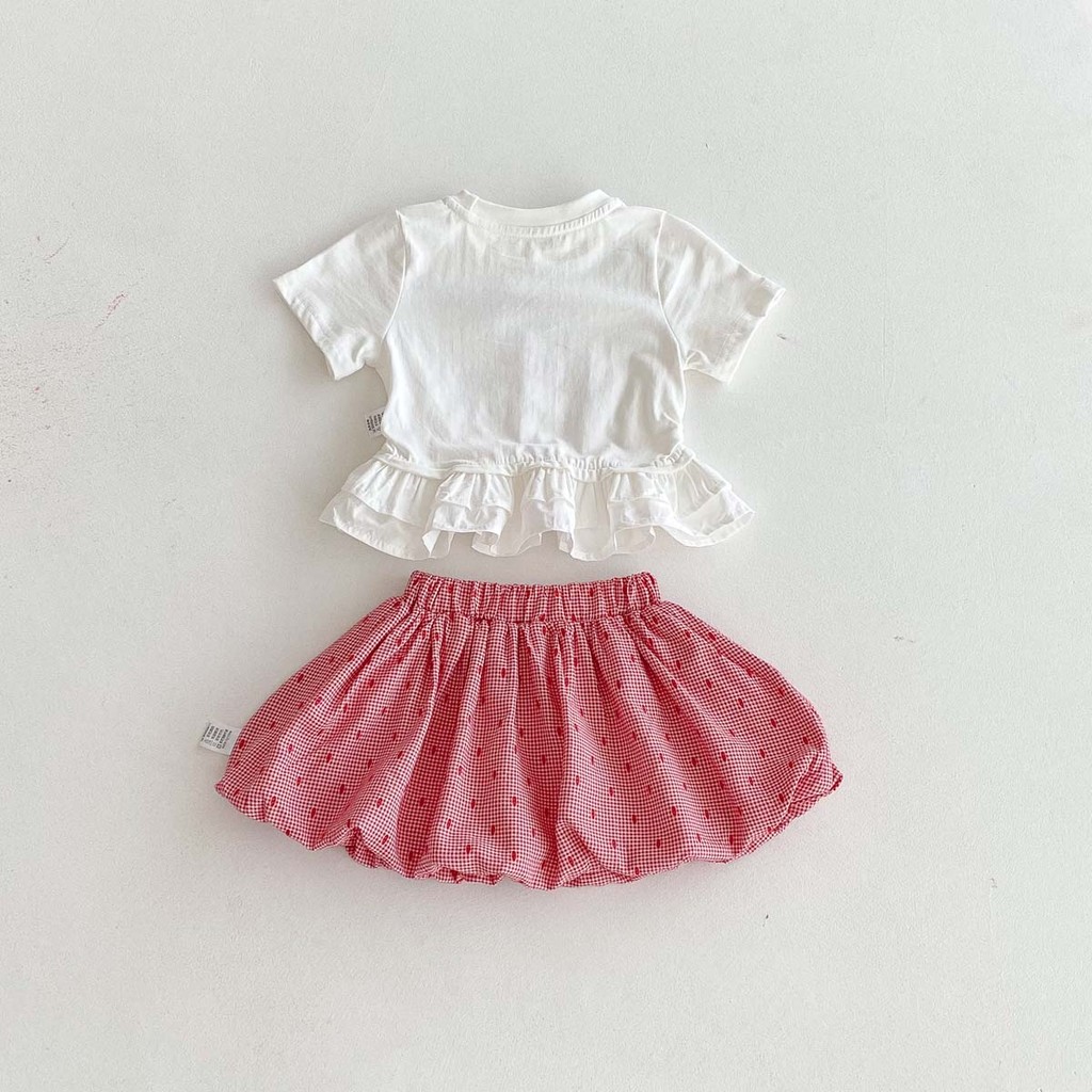 ชุดเด็กหญิงวัยหัดเดิน 0-6 ปี สไตล์เกาหลี เสื้อยืดแขนสั้นสีขาวและกระโปรงปุยลายจุดสีแดง - รูปที่ 5