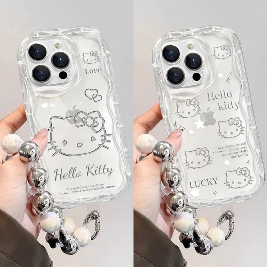 เคสโทรศัพท์สําหรับ infinix GT 20 30 Pro Hot Note 50 Plus 50X TECNO CAMON 40 Pro ฝาครอบสร้อยข้อมือน่ารัก Hello Kitty แมวอะนิเมะการ์ตูนซิลิโคน Wave ด้านข้างนุ่ม
