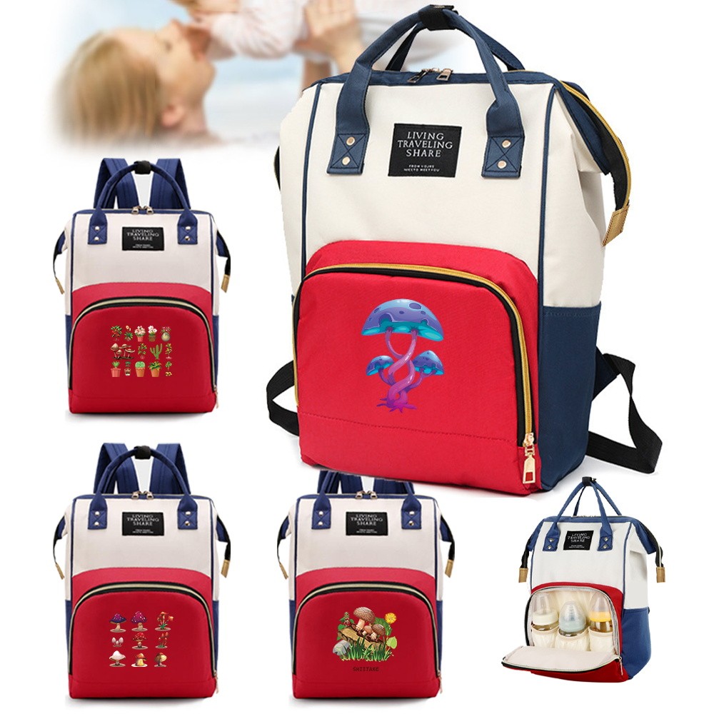 กระเป๋าผ้าอ้อมเดินทางกลางแจ้ง Mummy Bag กระเป๋าเป้สะพายหลังกันน้ํา Travel Needments Babybag Mushroom