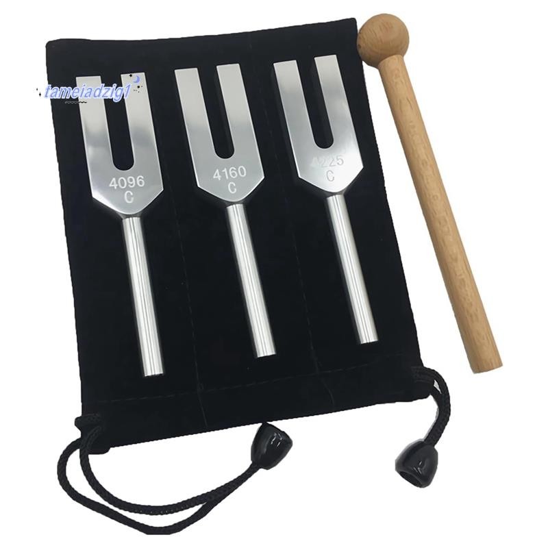 ชุดส้อมจูนแองเจิล - 4096 Hz, 4160 Hz, 4225 Hz - ชุดเครื่องดนตรีบําบัดด้วยการโจมตีไม้และถุงเก็บ