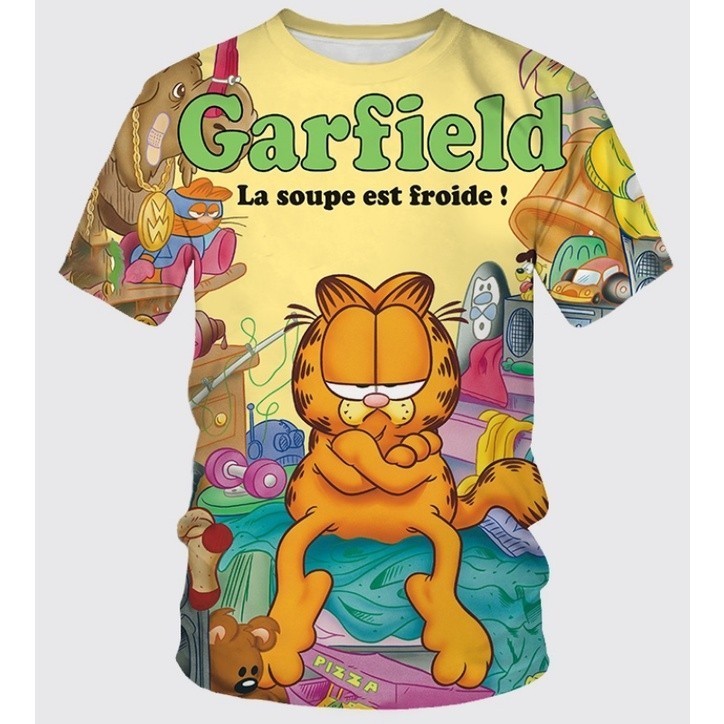 Garfield เสื้อยืด Anime TV Series 3D พิมพ์ผู้ชายผู้หญิง O-คอเสื้อยืดลําลอง TShirt ฤดูร้อนกราฟิก Tees