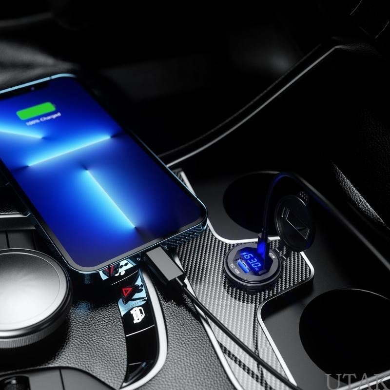TAKE 63W QC3 0 USB + Type C USB C PD Car Charger Fast Charger พร้อมโวลต์มิเตอร์ LED