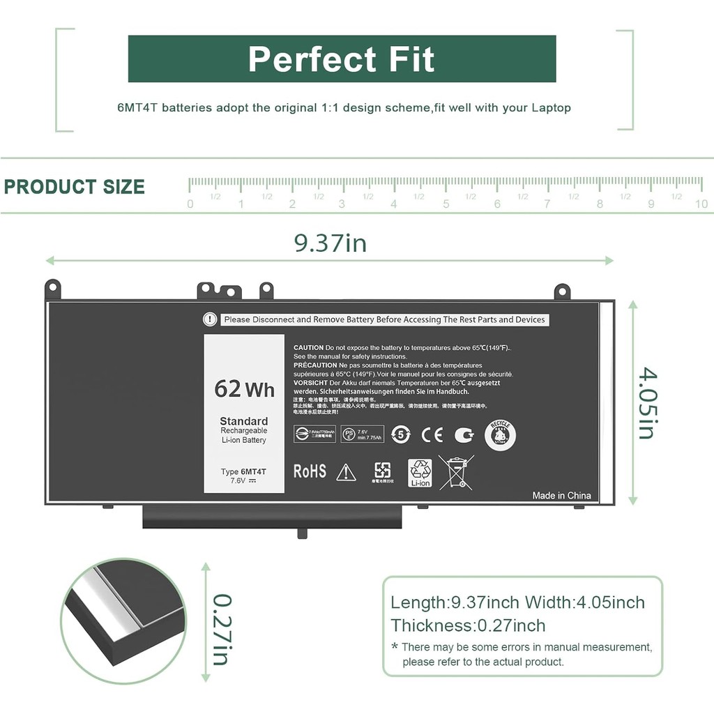 6MT4T แบตเตอรี่ E5470 E5570 แบตเตอรี่ใช้งานร่วมกับ Dell Latitude14 5470 E5470 15 5570 E5570 Precisio