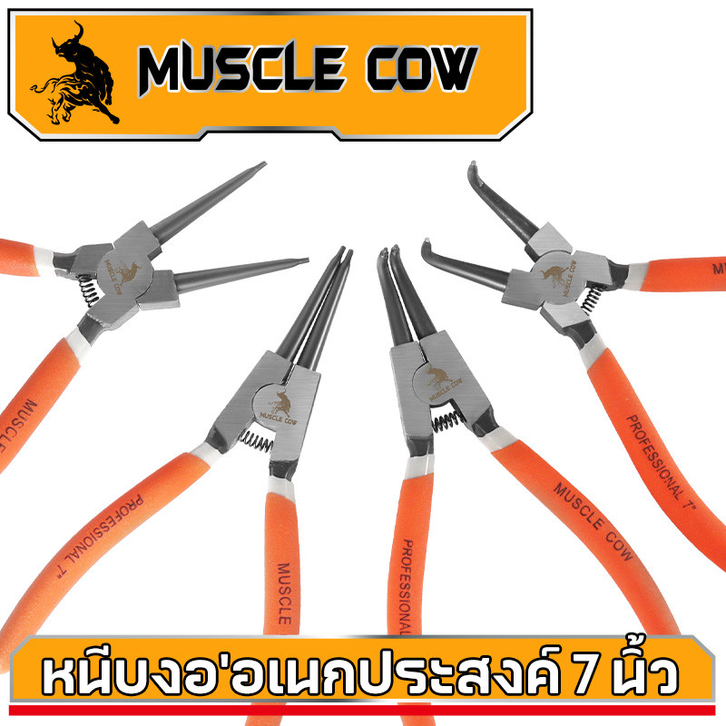 MUSCLE COW คีมหุบ-ถ่างแหวน ปากตรง ปากงอ คีมถ่างแหวน คีมหุบแหวนปากตรง คีมถ่างตรง ถ่างงอ หนีบตรง หนีบงอ อเนกประสงค์ 7 นิ้ว