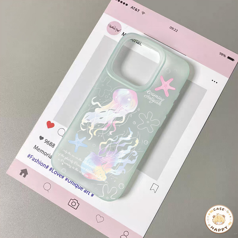 เคสไอโฟน 17 11 สำหรับ IPhone 15 7 8 16 Plus 13 15 16 Pro Max X XR XS Max SE 2020 ป้ายปกตัวอักษรแมงกะพรุนหลากสีสันน่ารัก - รูปที่ 5