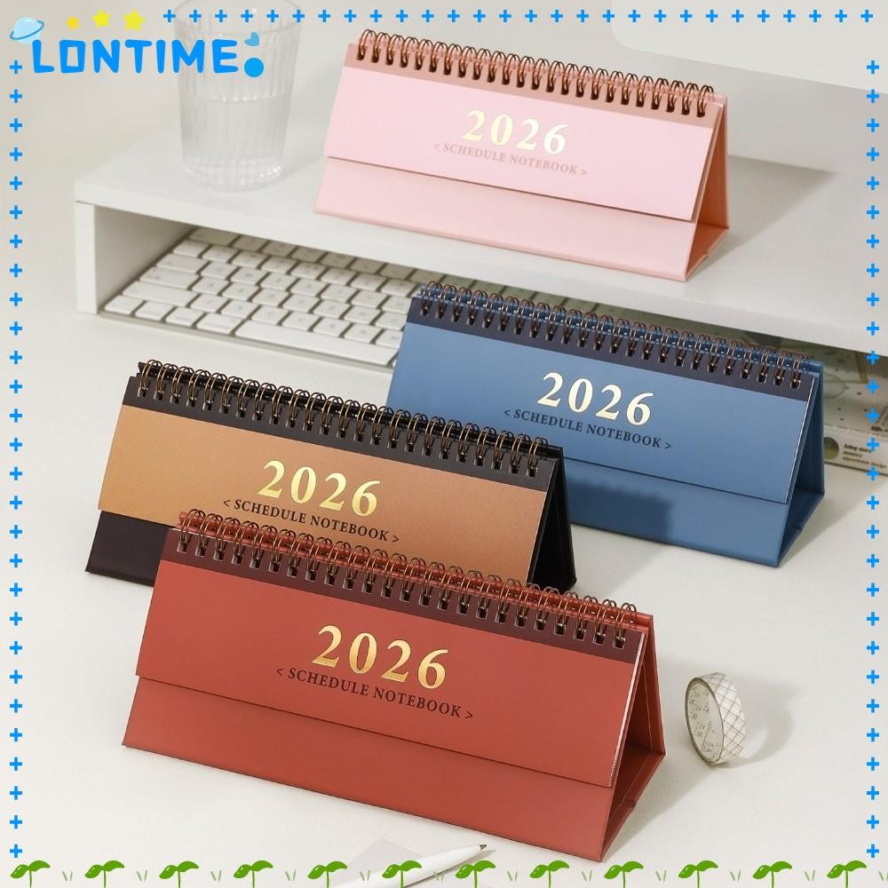 LONTIME ปฏิทินติดผนังแนวนอน, ยืนมินิ 2026 ปฏิทินตั้งโต๊ะ, รายการตรวจสอบที่เรียบง่าย กําหนดเวลารายวัน เครื่องเขียนโรงเรียน