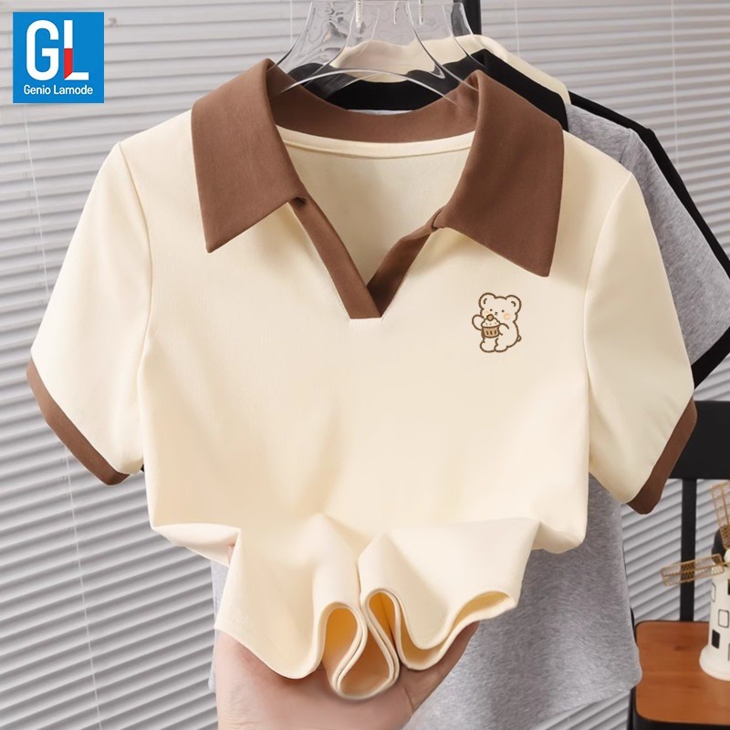 【🔥ราคาถูกสุด🔥】 เสื้อยืดคอกลมโอเวอร์ไซส์ 🌸 Genio Lamode สำหรับสาวบิ๊วไซส์  เสื้อโปโล ❤️ สไตล์เกาหลี ซักเครื่องได้