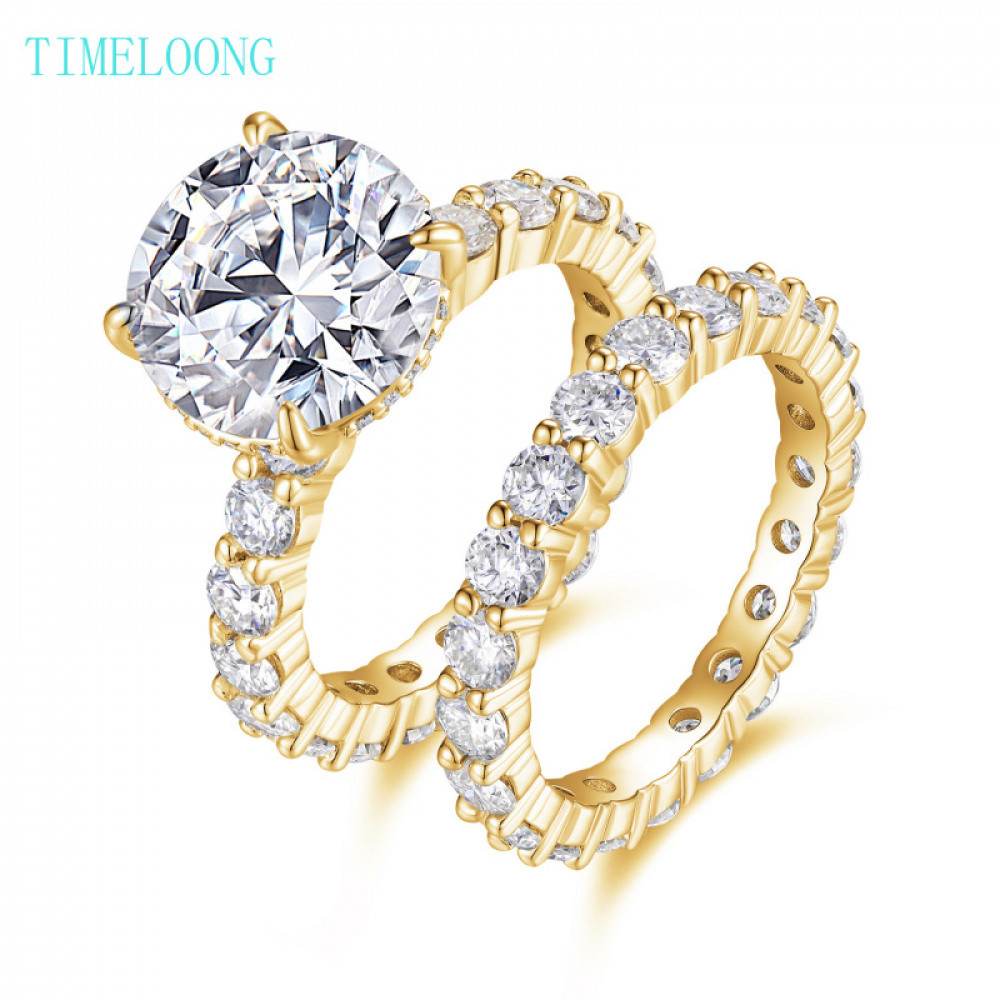 5 CT จริง Moissanite เต็มใบรับรองรอบตัด D สีอัญมณี 18k ชุบทอง 925 เงินชุดแต่งงานแหวนผู้หญิงเครื่องประดับของขวัญ
