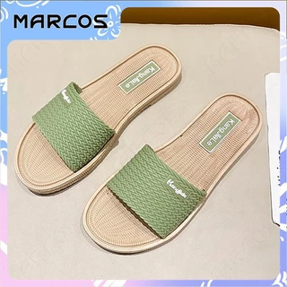 MARCOS การจัดส่งท้องถิ่นของรองเท้าแบนสำหรับสตรี น้ำหนักเบา ไม่ลื่น รองเท้านุ่ม รองเท้าสตรีที่มีลากตรง รองเท้าแตะสตรี