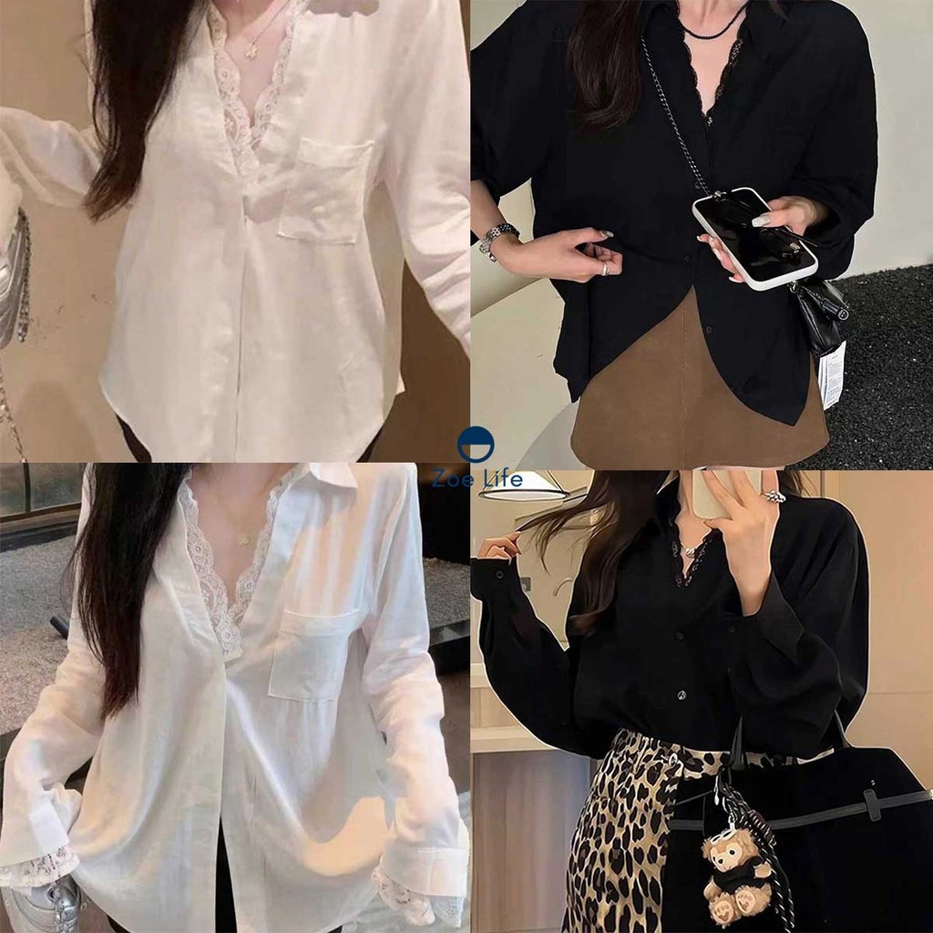 เสื้อคลุมแขนยาว คอวี ลายลูกไม้ ดูดี