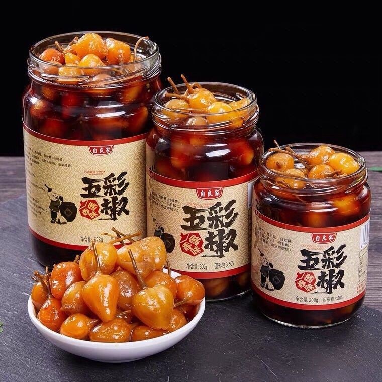 พริกไทยดองหลากสีกวางสีพริกหยวกพริกไทยหลากสีพริกไทยหลากสีหมักซอสถั่วเหลืองพริกไทยดอง