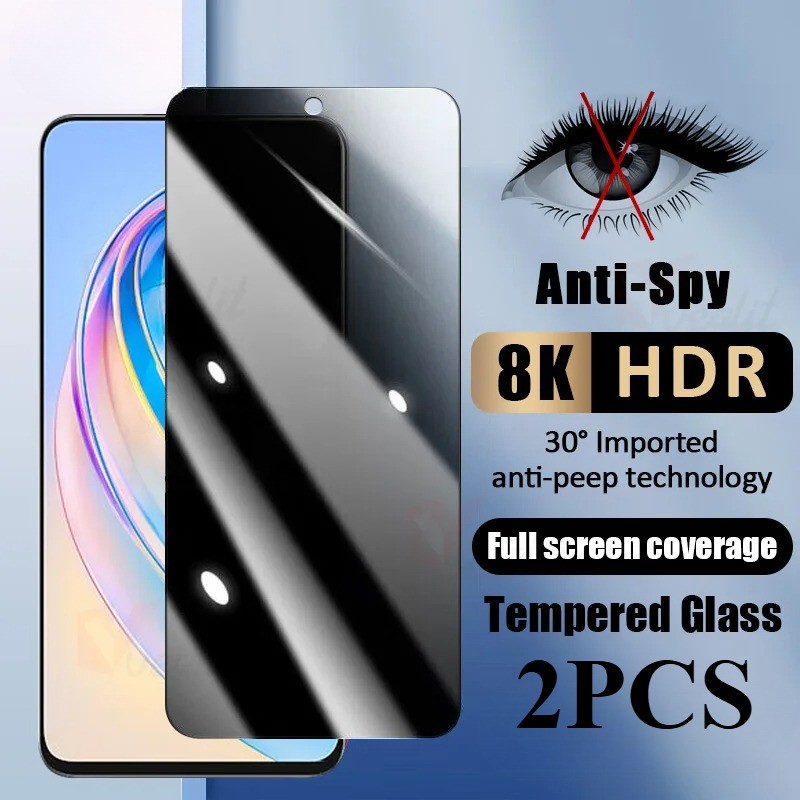 ป้องกันการระเบิด 2 ชิ้น‌ กระจกนิรภัยสําหรับ Honor Play 7T 6T 6C Pro HD และ Anti Spy ตัวป้องกันหน้าจอ