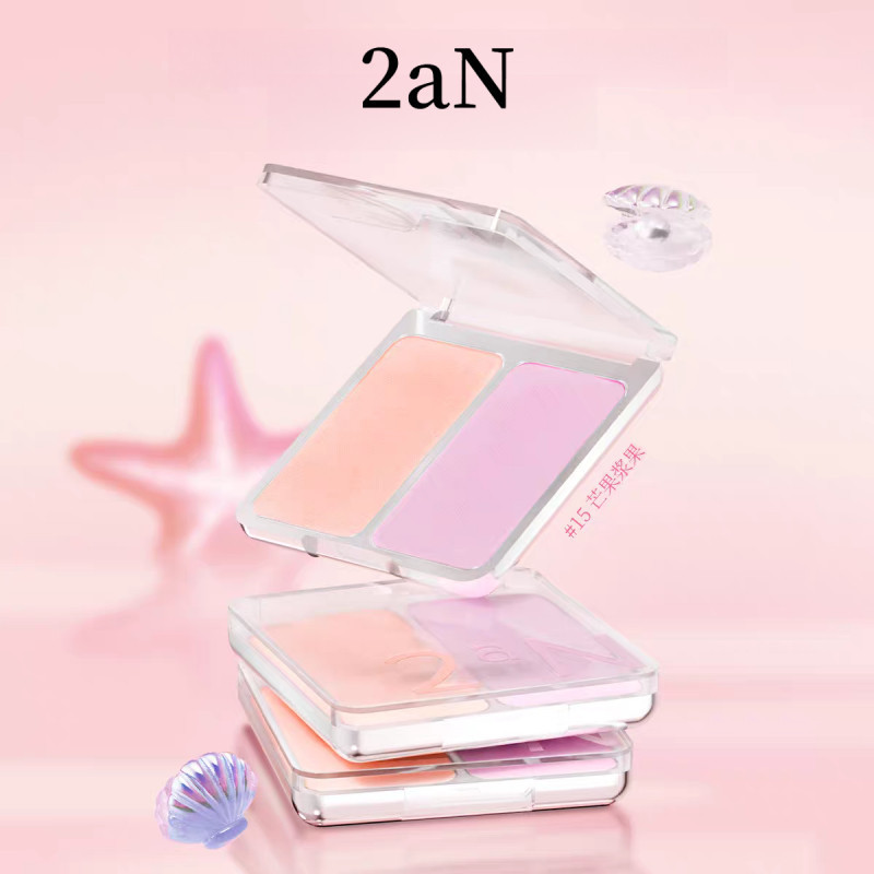 2aN Double Color Powder Blusher สีชมพูผู้หญิง Group Puff Blush สีม่วงเกาหลีแต่งหน้า Matte High Gloss