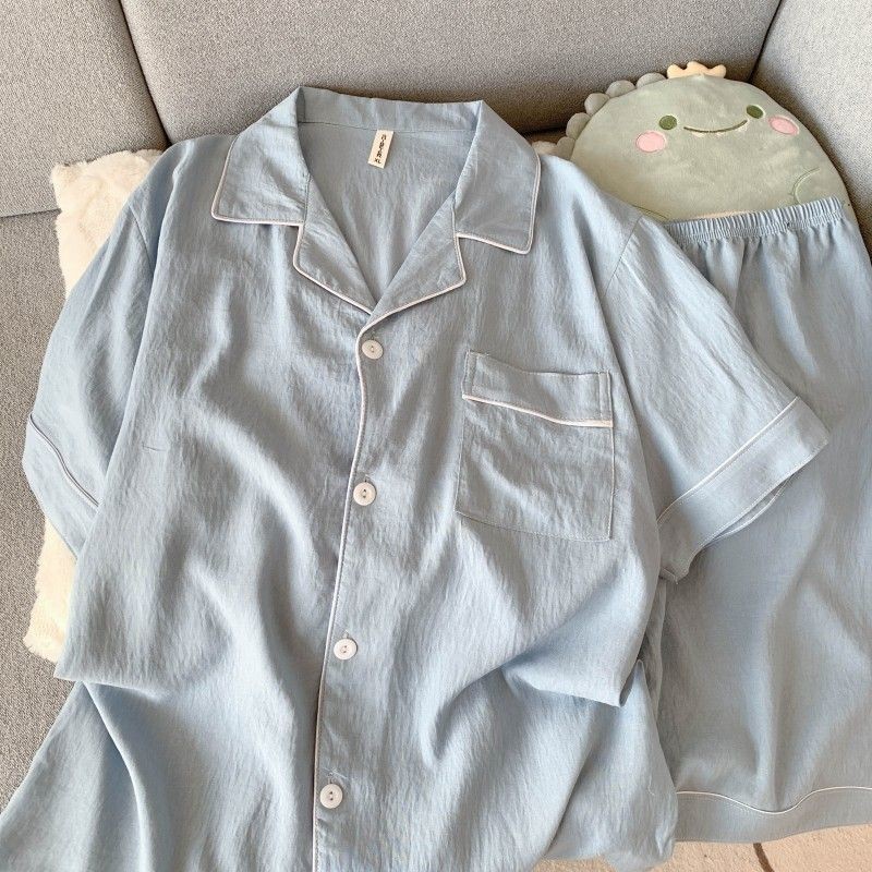 Cloud Cotton Summer Pyjamas Men 2025 แขนสั้นสไตล์บางฤดูร้อนเยาวชนสามารถสวมใส่นอก Homewear Suit