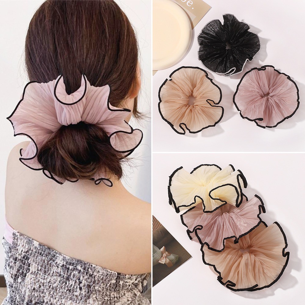 Scrunchies ย้อนยุค Oversize สไตล์เกาหลี พับชีฟอง ขนาดใหญ่สำหรับผู้หญิง ตกแต่งผมให้น่ารักและแฟชันnable