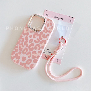 Casing ponsel bingkai logam Untuk VIVO V29 V27 V25E V21E V25 Y11 Y20i Y16 Y15S Y02s Y27 Y91 Y15 Y02T Y36 Y15A Y91C Y12S Y1S Y35 Y22S Y21 Cetakan macan tutul merah muda kreatif, casing telepon lanyard silikon lembut