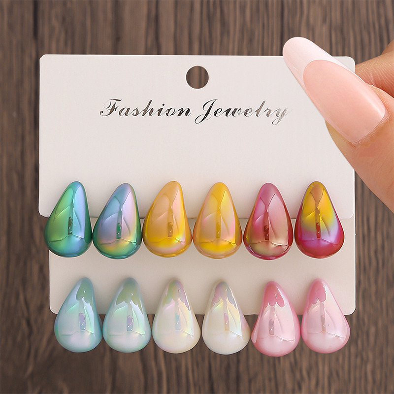 ชุดต่างหูถั่ว 6/12 ชิ้น สีไล่ระดับเลเซอร์ เหมาะสำหรับสวมใส่วันdaily wear