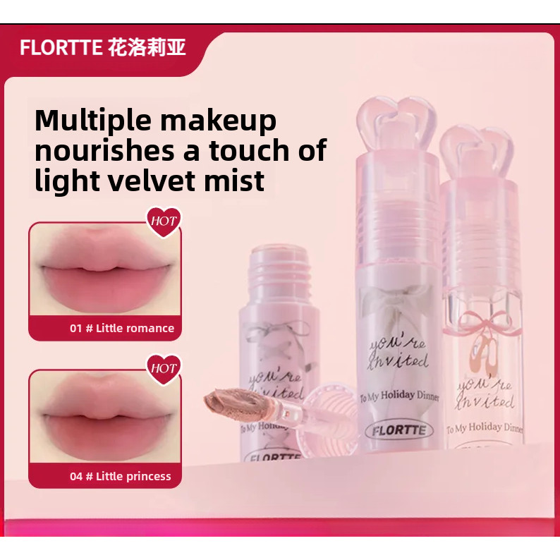 FLORTTE Little Bow Series Creamy Lip Frost Matte Finish Non-Sticky ปรับปรุงผิว