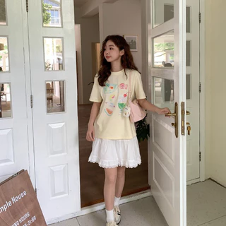KYO 🍨 เสื้อยืดสตรีไซส์ใหญ่ คอกลม สไตล์เกาหลี Cotton 100% ผ้านุ่มใส่สบาย ใส่ได้ทุกโอกาส "ice cube drink"【COD】