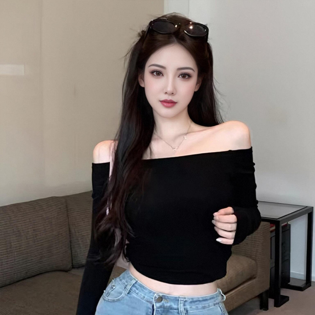เสื้อยืดแขนยาว เข้ารูป สไตล์หวานแหวว สําหรับผู้หญิง