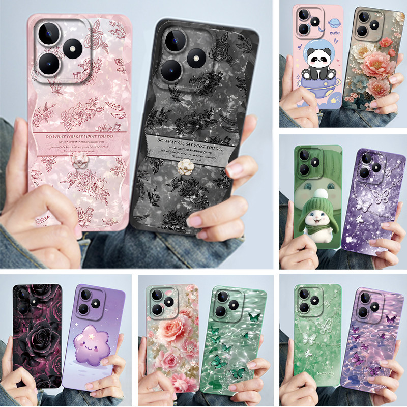 เคสโทรศัพท์สําหรับRealmeหมายเหตุ50 Note50 C51 C53 4Gปลอกแฟชั่นความเรียบง่ายดอกไม้กันกระแทกกันชนซิลิโคนเหลวนุ่มTPUคู่ปกป้องปกหลัง