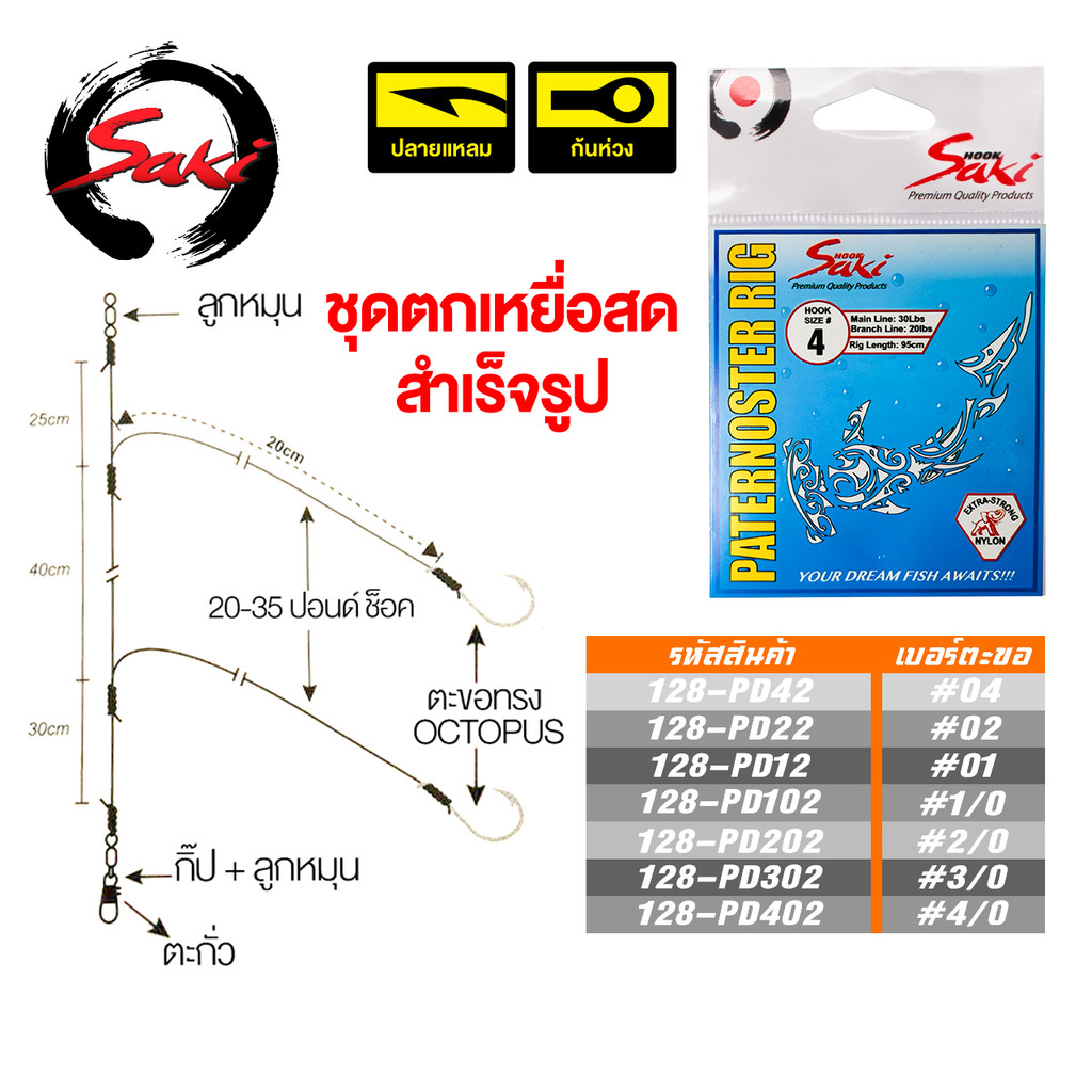 [SAKI] ตัวเบ็ดผูกสำเร็จรูป PD ชุดเบ็ดตกเหยื่อสดสำเร็จรูป ใช้งานได้ทั้งน้ำจืดและน้ำเค็ม ใช้งานง่าย ตัวเบ็ดแข็ง-คม