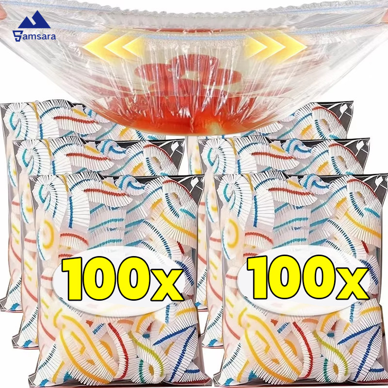 ฝาครอบอาหารใส - สด-รักษายืดหยุ่นตู้เย็นผักผลไม้ยึดฟิล์ม-การจัดเก็บห้องครัวห่อซีลปก-ทิ้งหมวกอาบน้ํา