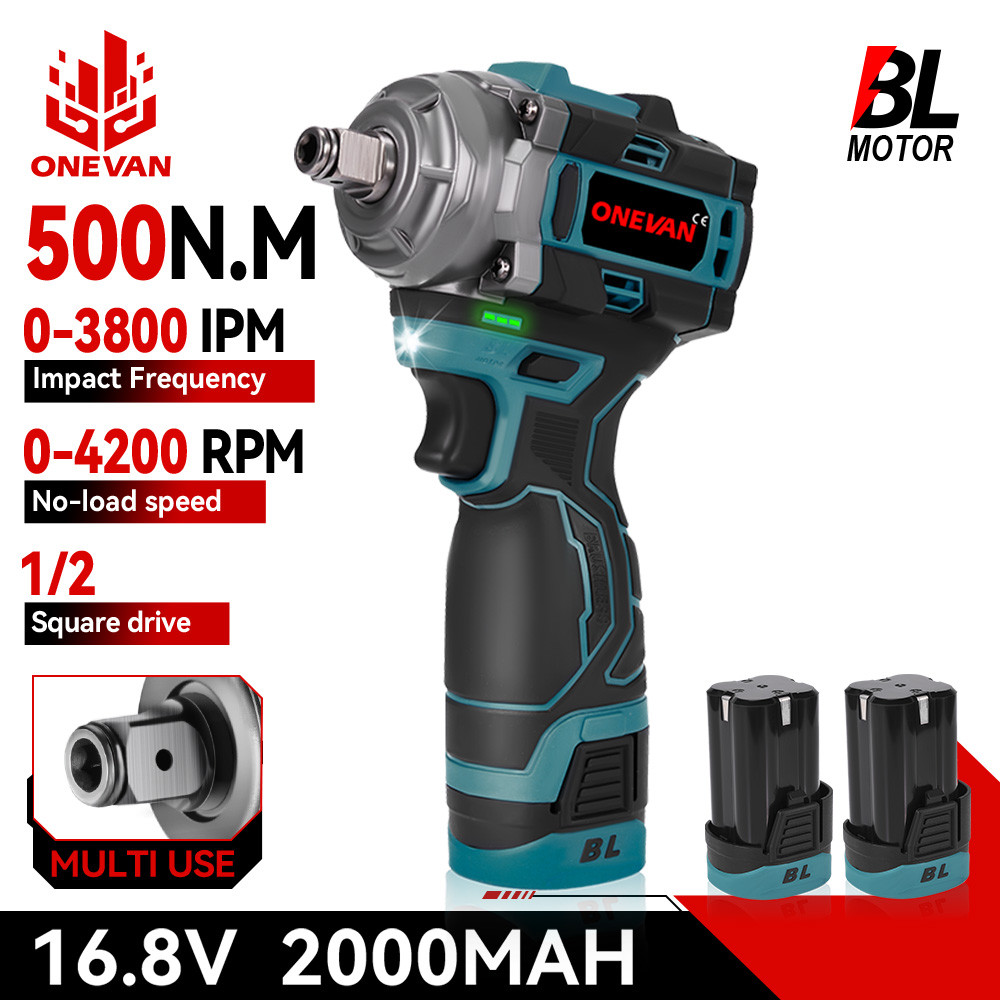 ONEVAN 500NM ประแจผลกระทบไฟฟ้าแบบไม่มีแปรง 1/2 นิ้วไร้สาย 3in1 ประแจไขควงเจาะแบตเตอรี่ลิเธียม-Ion แบตเตอรี่เครื่องมือ