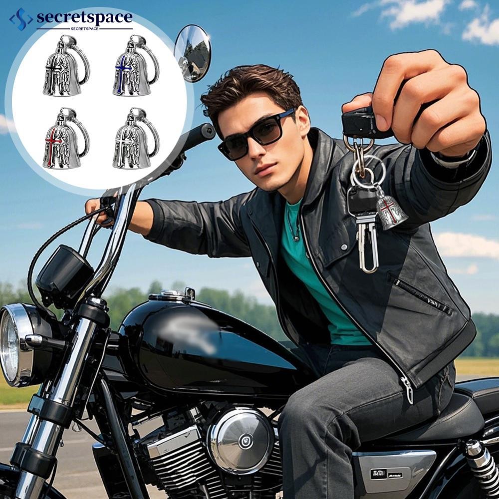 SECRETSPACE แฟชั่น Cross Guardian Angel Wings Bell รถจักรยานยนต์ Bell พวงกุญแจผู้ชาย Biker Rider Luc