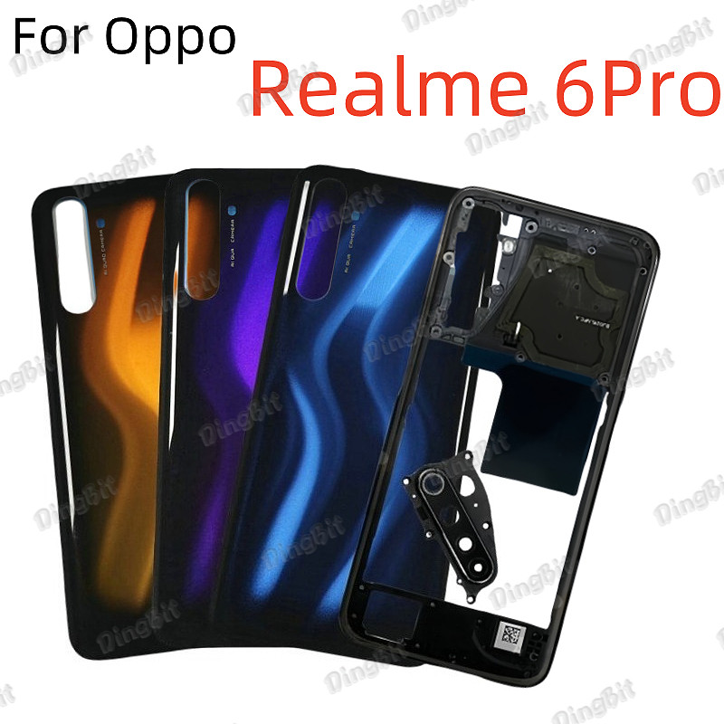 สําหรับ OPPO Realme 6 Pro ฝาหลังแบตเตอรี่เคสเลนส์กรอบกลางพร้อมชิ้นส่วนทดแทนเฟรม