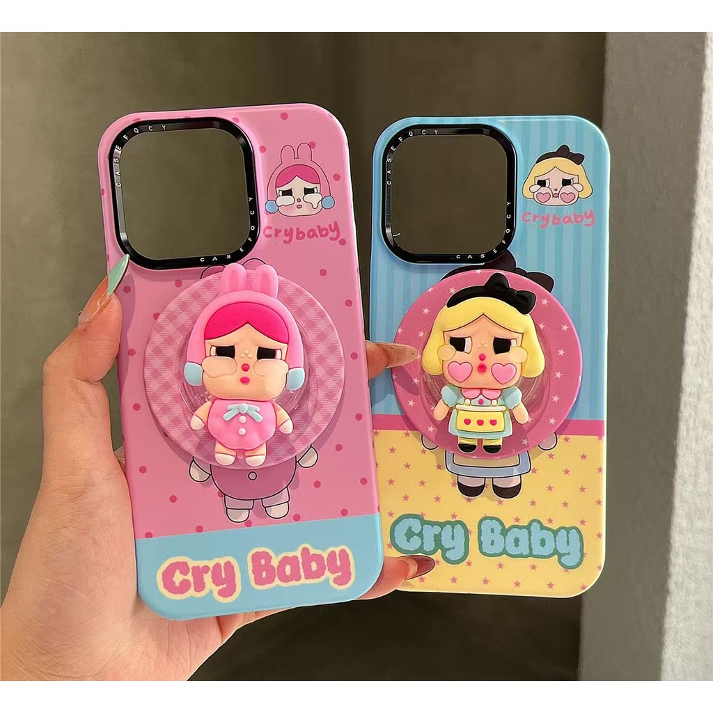 การจับคู่สีน่ารักจุดคลื่นหญิงร้องไห้ทารกวงเล็บแม่เหล็กกรณีโทรศัพท์มือถือเหมาะสําหรับ ไอโฟน16 15 14 13 มือโปร สูงสุด กันกระแทกป้องกันกล้องป้องกันการตกฮาร์ดปกหลัง