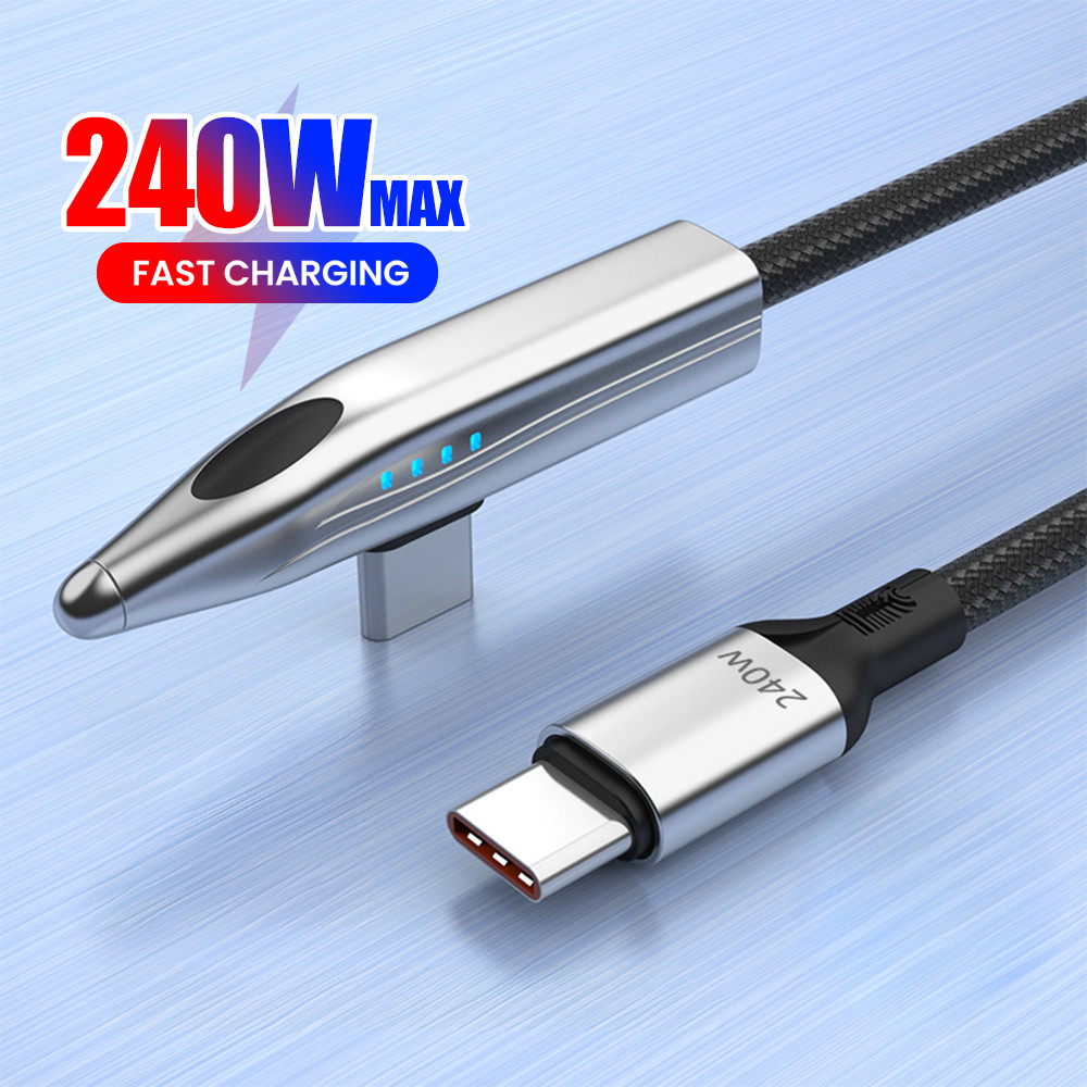 ชัก 90° ข้อศอก PD240W Fast Charging Type C ถึง Type C สําหรับโทรศัพท์มือถือแท็บเล็ต Quick Charge USB A ถึง Type C สายชาร์จ